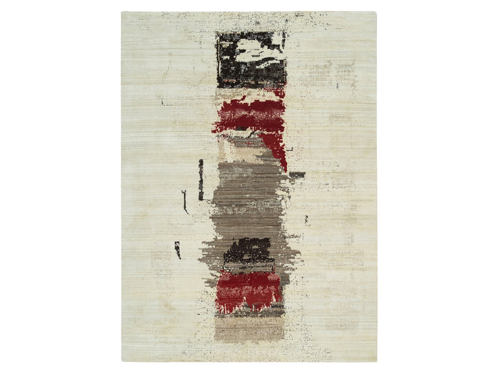 8'3" x 11'3" New Hand Knotted Ivory Wool Rectangle Oriental Rug - MOA10265763