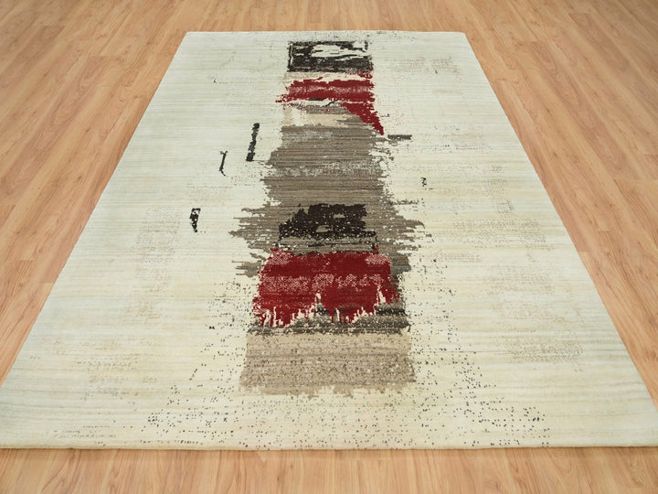 8'3" x 11'3" New Hand Knotted Ivory Wool Rectangle Oriental Rug - MOA10265763