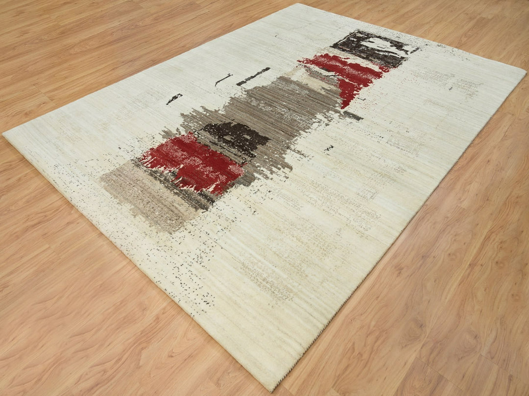 8'3" x 11'3" New Hand Knotted Ivory Wool Rectangle Oriental Rug - MOA10265763