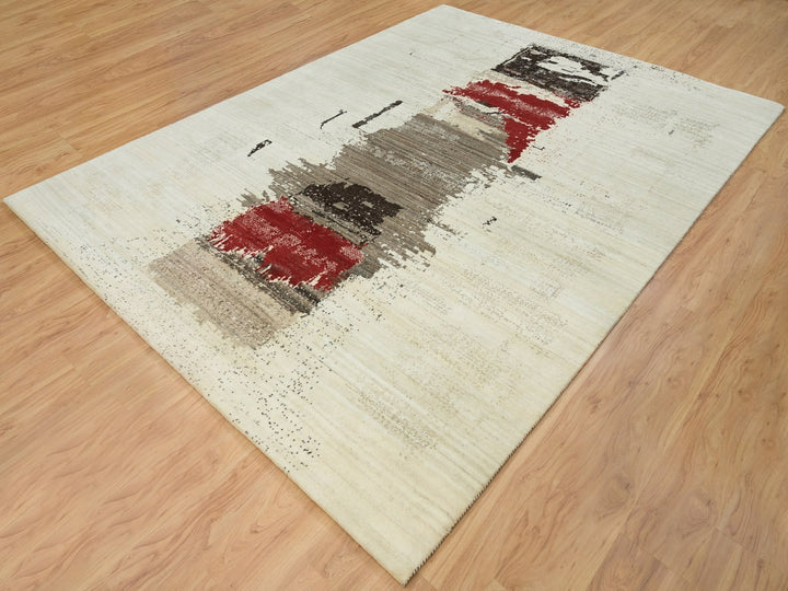 8'3" x 11'3" New Hand Knotted Ivory Wool Rectangle Oriental Rug - MOA10265763