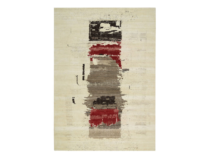 9'6" x 13'4" New Hand Knotted Ivory Wool Rectangle Oriental Rug - MOA10265771