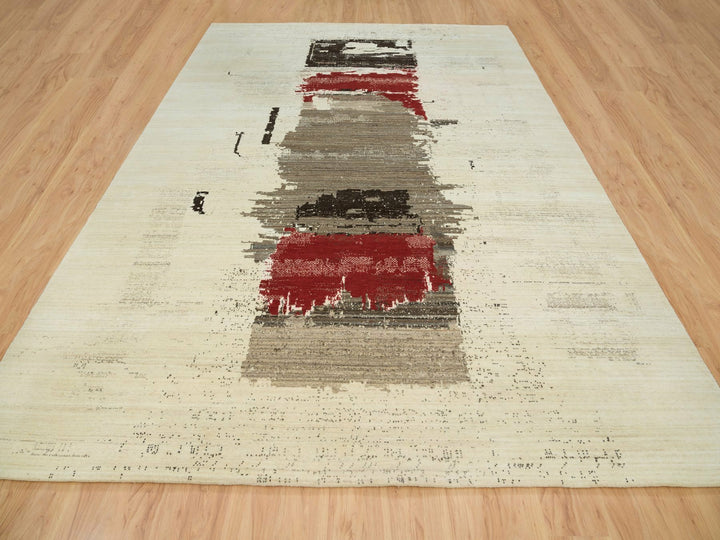 9'6" x 13'4" New Hand Knotted Ivory Wool Rectangle Oriental Rug - MOA10265771