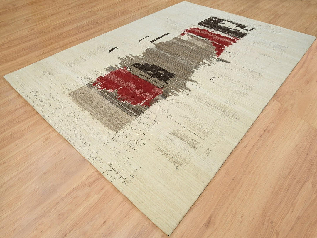 9'6" x 13'4" New Hand Knotted Ivory Wool Rectangle Oriental Rug - MOA10265771