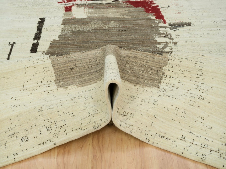 9'6" x 13'4" New Hand Knotted Ivory Wool Rectangle Oriental Rug - MOA10265771