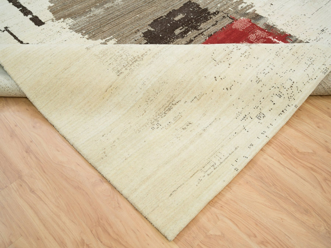 9'6" x 13'4" New Hand Knotted Ivory Wool Rectangle Oriental Rug - MOA10265771