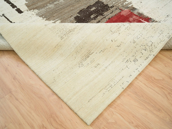 9'6" x 13'4" New Hand Knotted Ivory Wool Rectangle Oriental Rug - MOA10265771