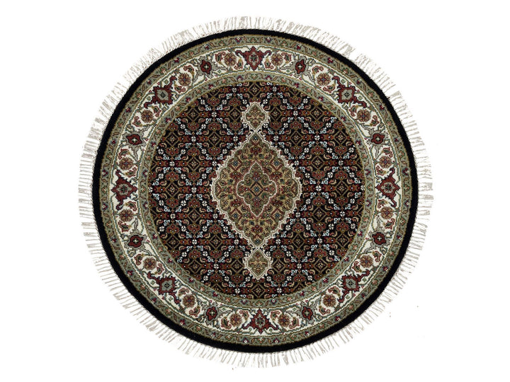 3'3" x 3'3" New Hand Knotted Black Wool Round Oriental Rug - MOA10265783