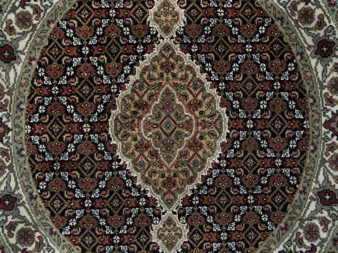 3'3" x 3'3" New Hand Knotted Black Wool Round Oriental Rug - MOA10265783