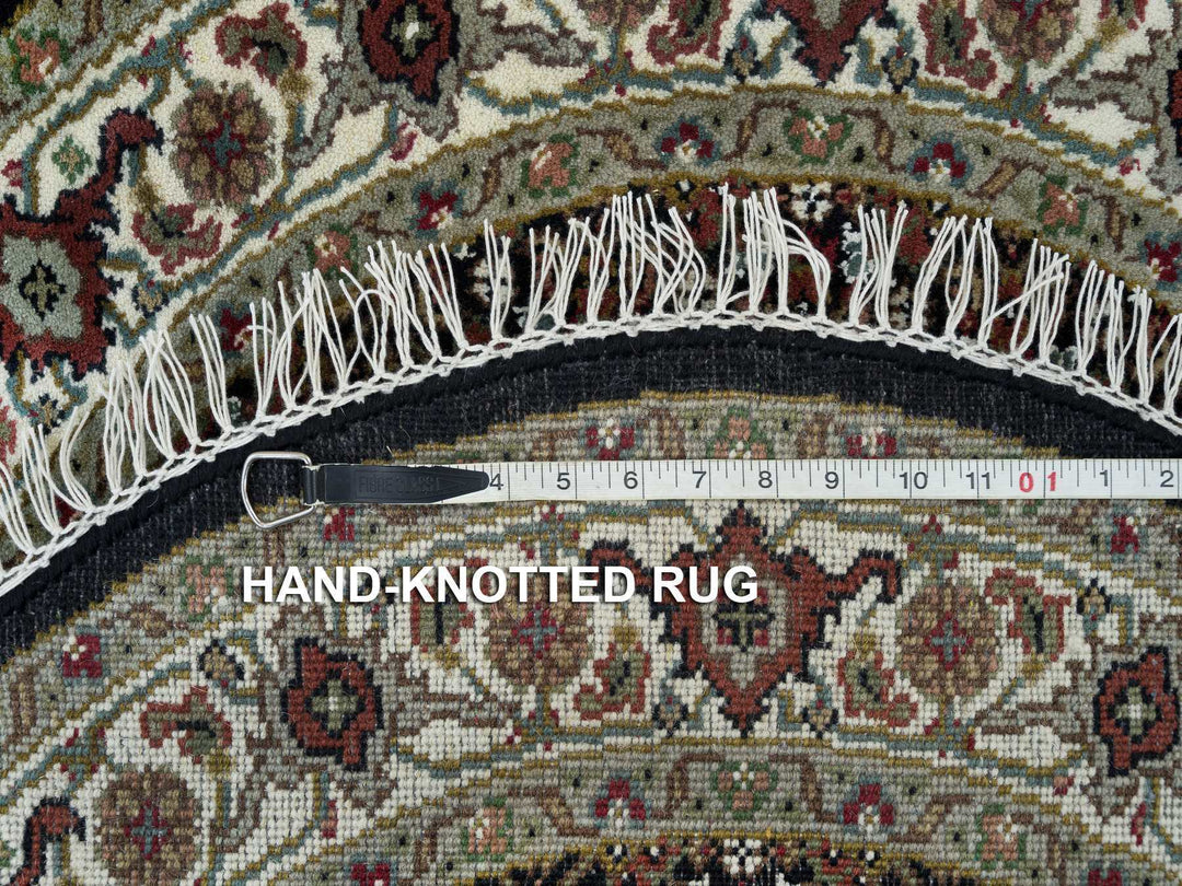 3'3" x 3'3" New Hand Knotted Black Wool Round Oriental Rug - MOA10265783