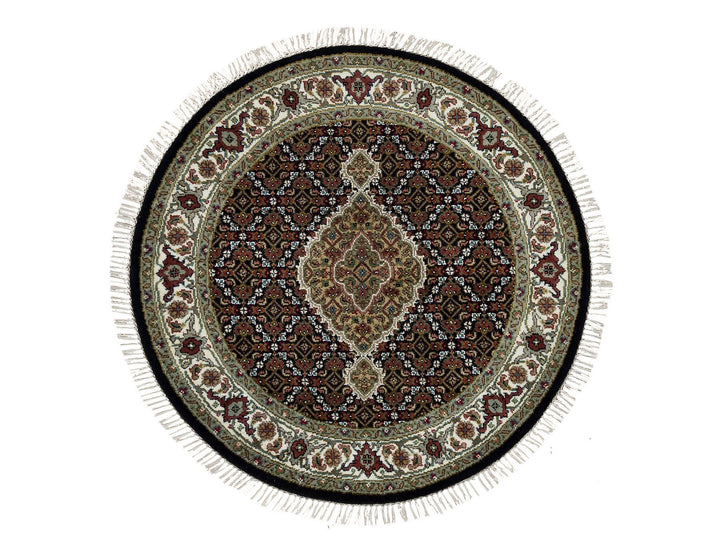 3'4" x 3'4" New Hand Knotted Black Wool Round Oriental Rug - MOA10265784