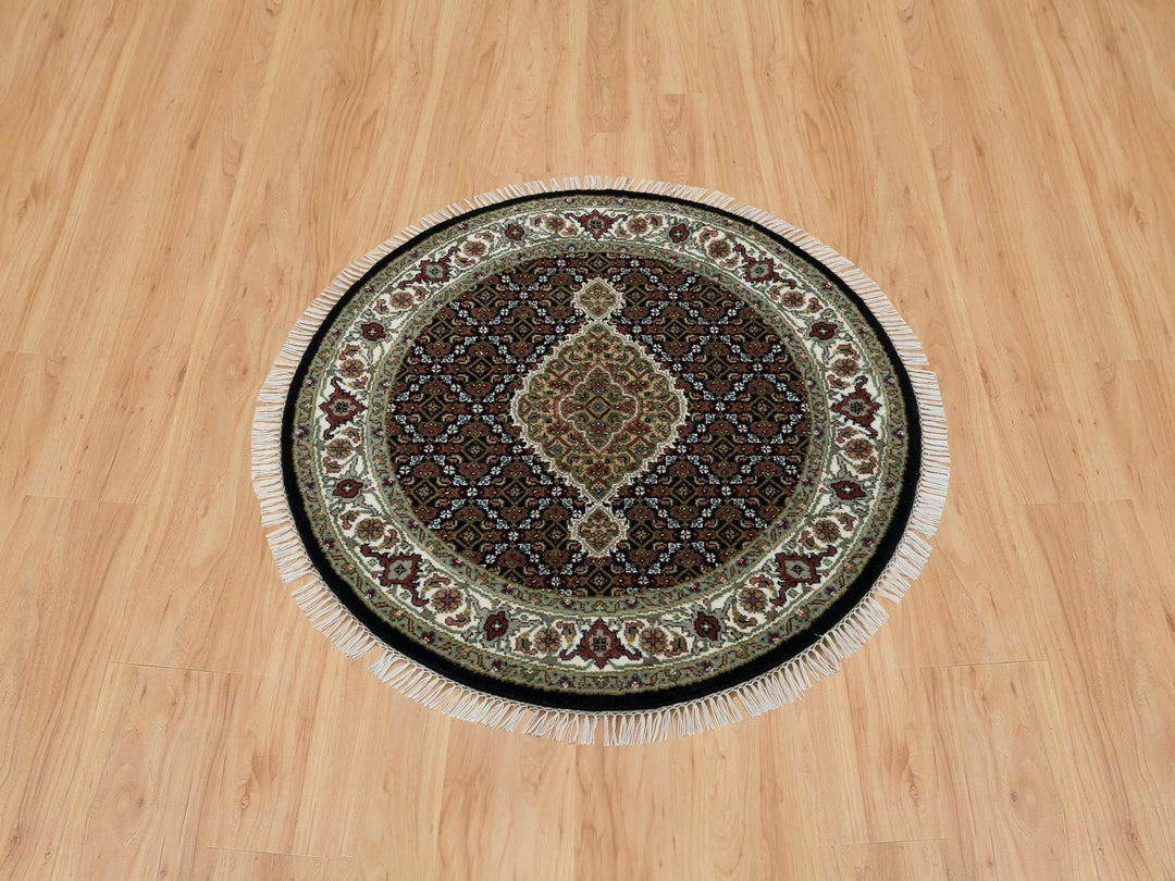 3'4" x 3'4" New Hand Knotted Black Wool Round Oriental Rug - MOA10265784