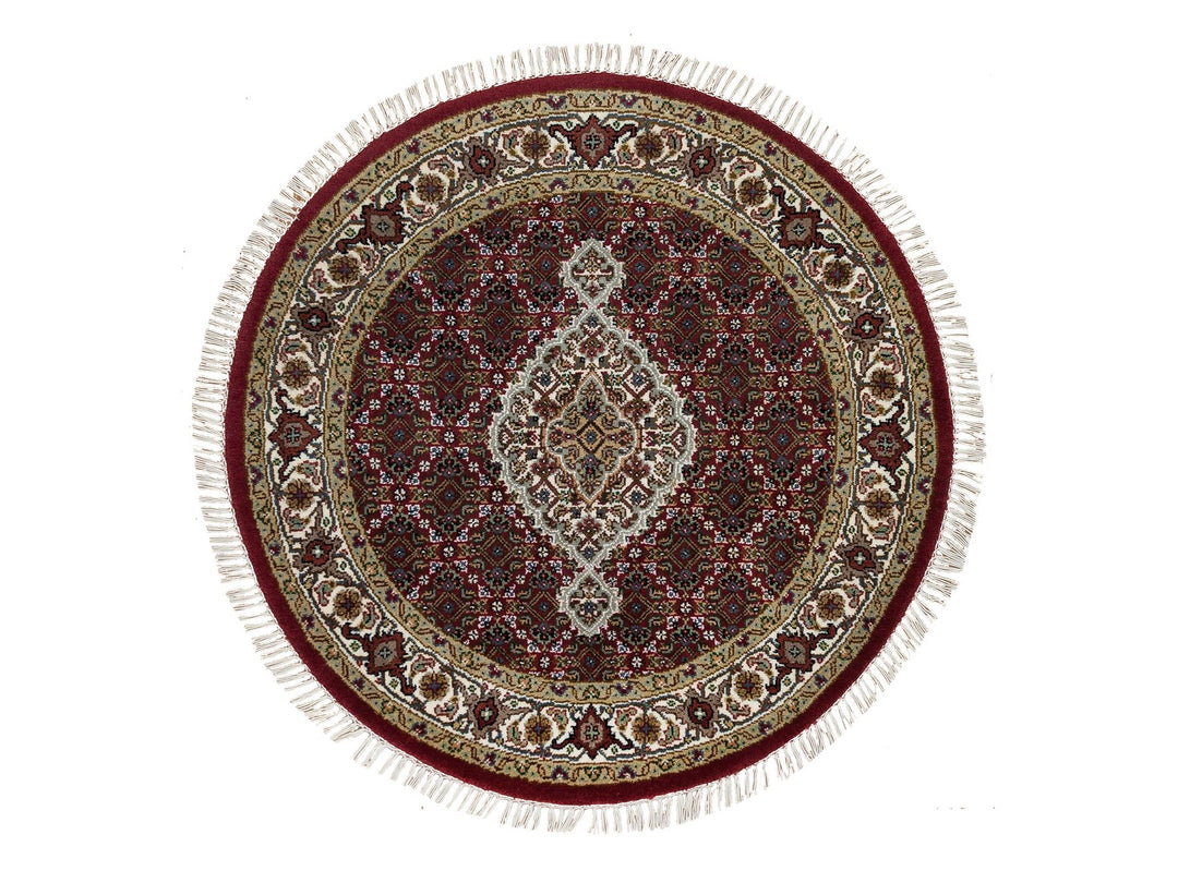 3'4" x 3'4" New Hand Knotted Red Wool Round Oriental Rug - MOA10265785
