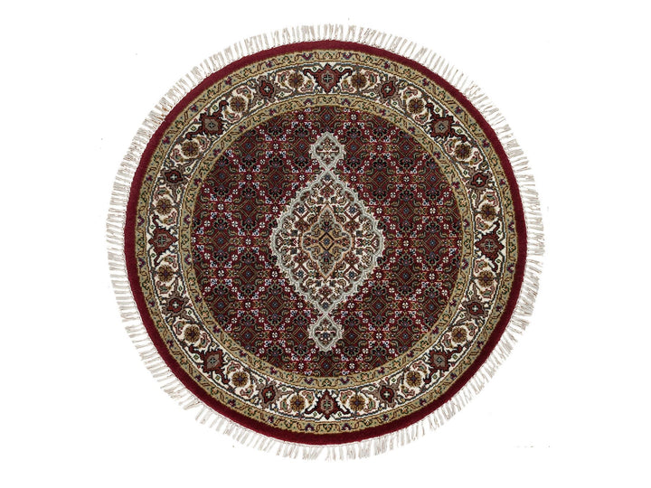 3'4" x 3'4" New Hand Knotted Red Wool Round Oriental Rug - MOA10265785