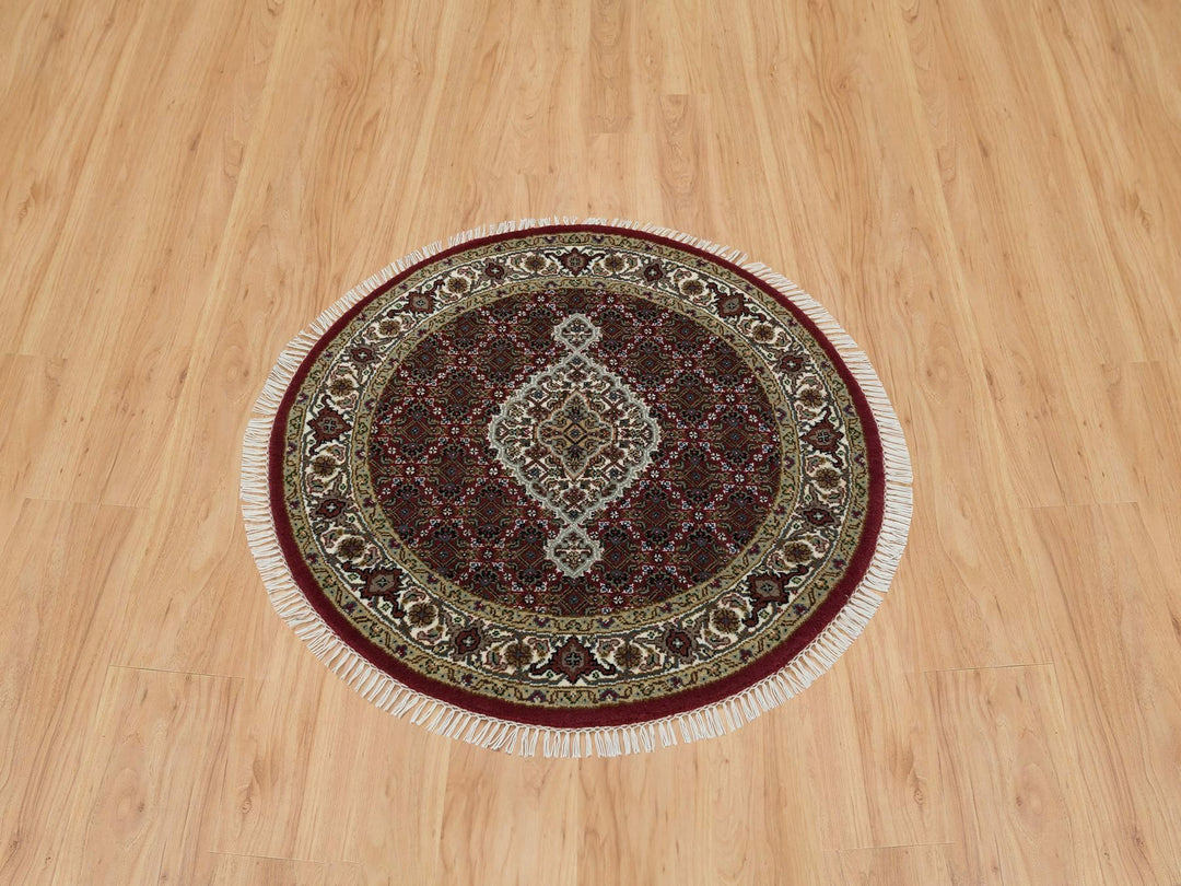 3'4" x 3'4" New Hand Knotted Red Wool Round Oriental Rug - MOA10265785