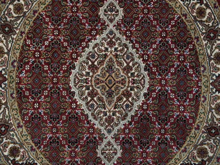 3'4" x 3'4" New Hand Knotted Red Wool Round Oriental Rug - MOA10265785