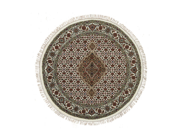 3'4" x 3'4" New Hand Knotted Ivory Wool Round Oriental Rug - MOA10265787