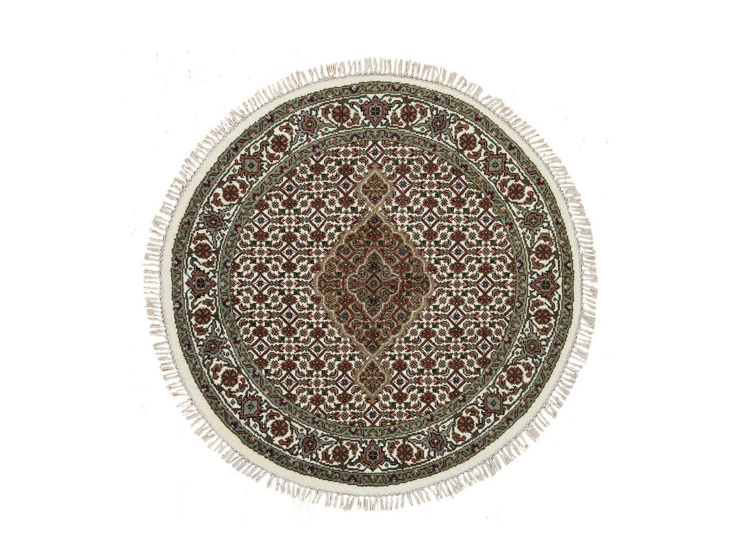 3'4" x 3'4" New Hand Knotted Ivory Wool Round Oriental Rug - MOA10265788
