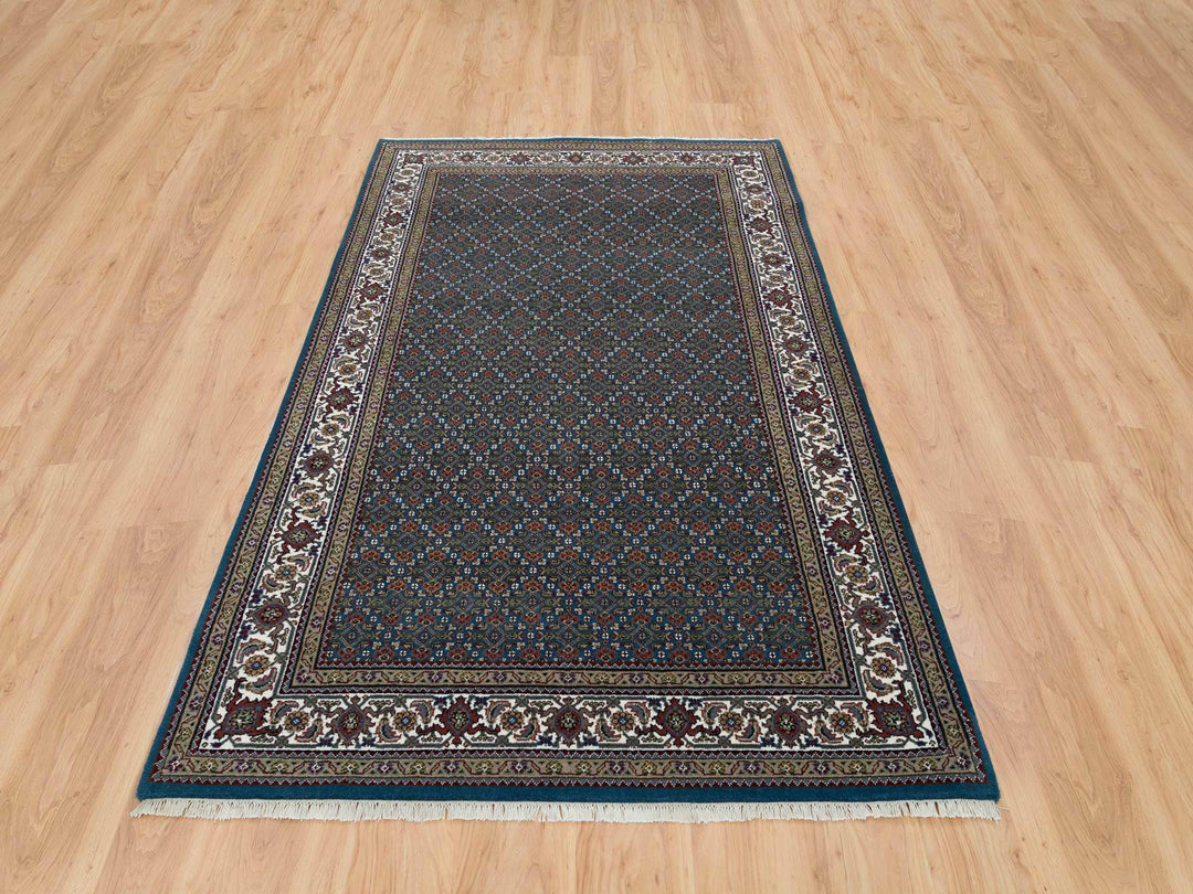 4'11" x 8'1" New Hand Knotted Blue Wool Rectangle Oriental Rug - MOA10265795