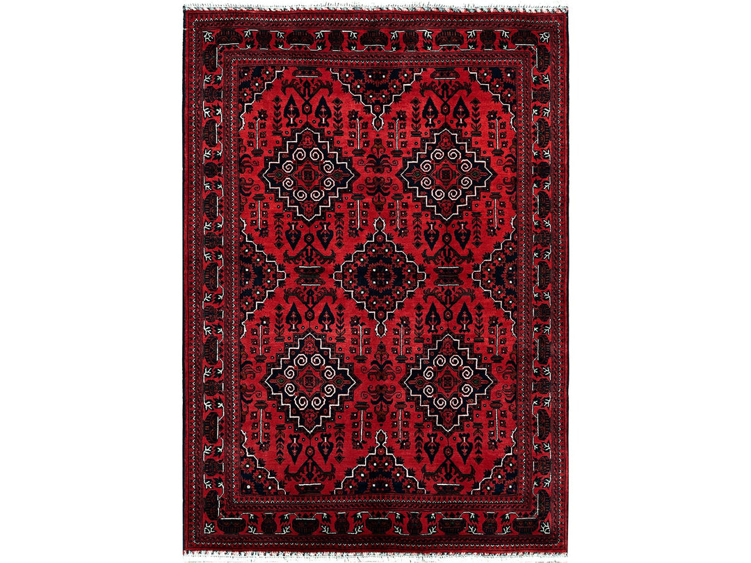 5'0" x 7'0" New Hand Knotted Red Wool Rectangle Oriental Rug - MOA102657