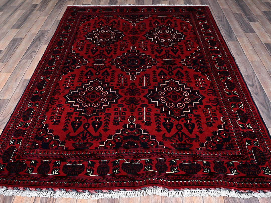 5'0" x 7'0" New Hand Knotted Red Wool Rectangle Oriental Rug - MOA102657