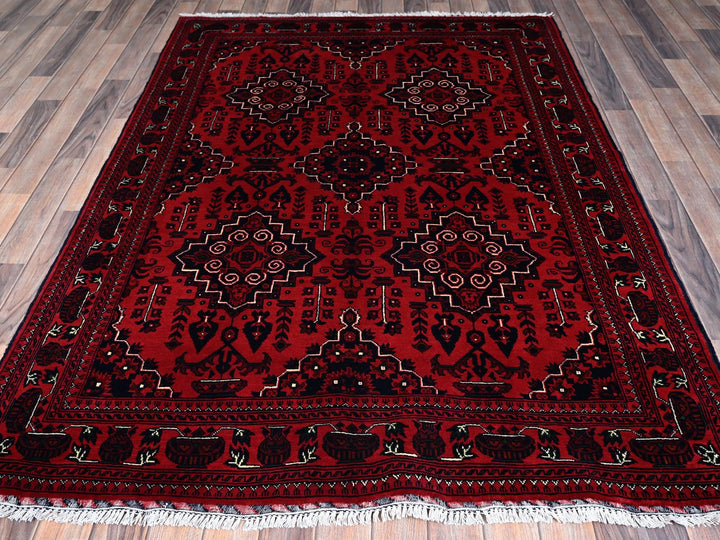 5'0" x 7'0" New Hand Knotted Red Wool Rectangle Oriental Rug - MOA102657
