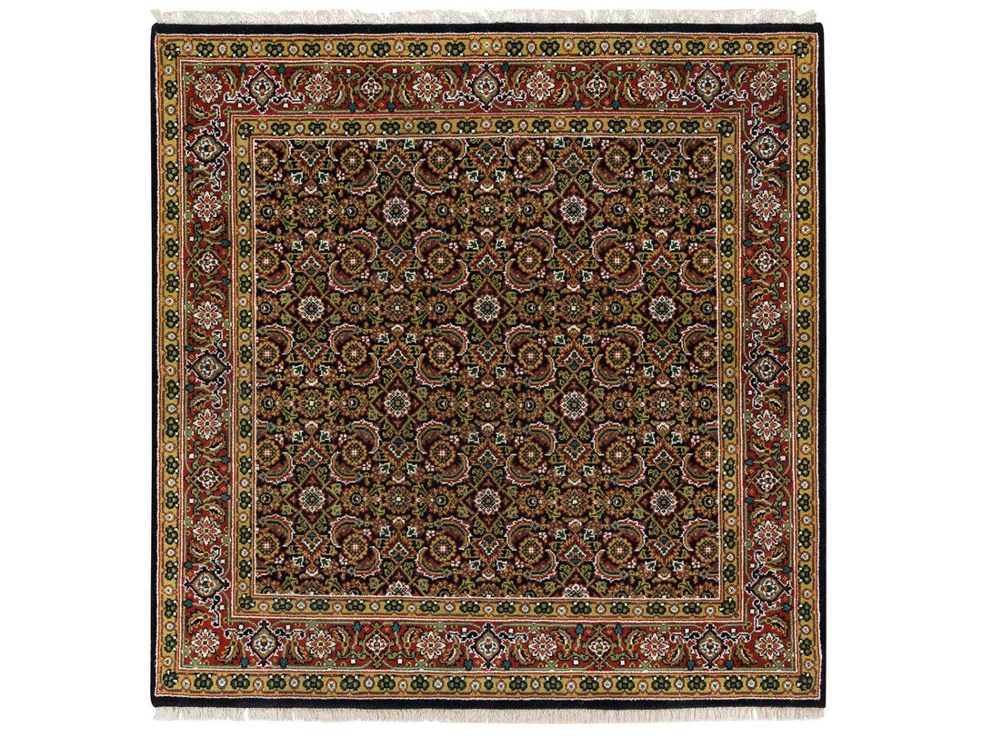 4'11" x 5'0" New Hand Knotted Black Wool Square Oriental Rug - MOA10265801