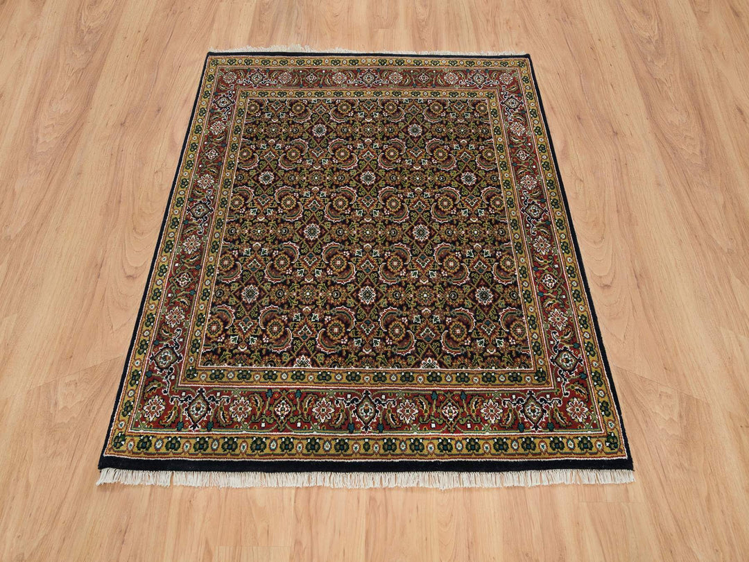4'11" x 5'0" New Hand Knotted Black Wool Square Oriental Rug - MOA10265801