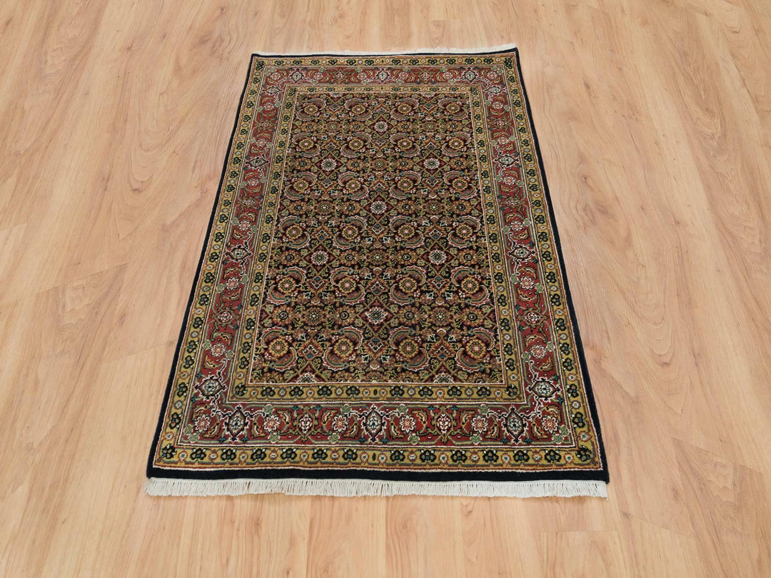 4'1" x 5'9" New Hand Knotted Black Wool Rectangle Oriental Rug - MOA10265804