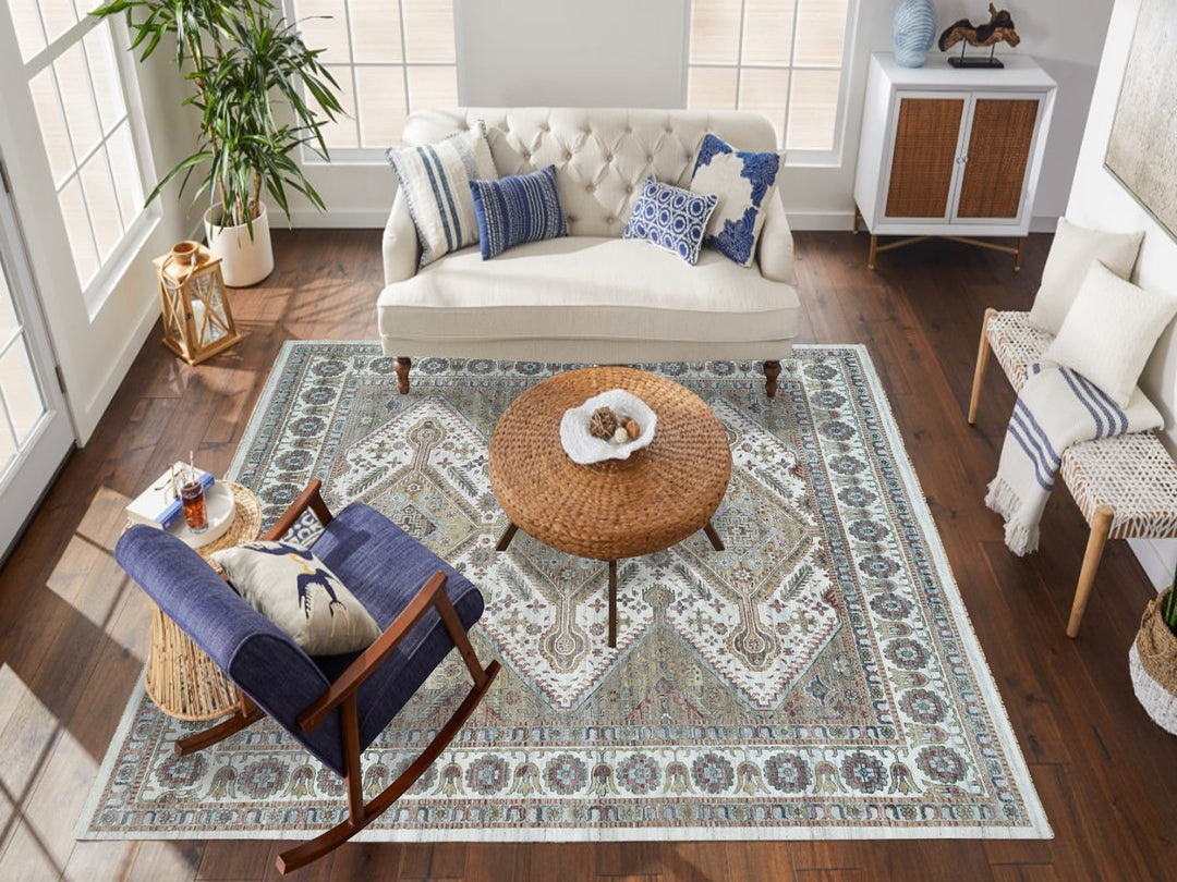 13'11" x 13'11" New Hand Knotted Ivory Wool Square Oriental Rug - MOA10265819