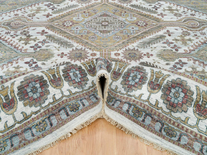13'11" x 13'11" New Hand Knotted Ivory Wool Square Oriental Rug - MOA10265819