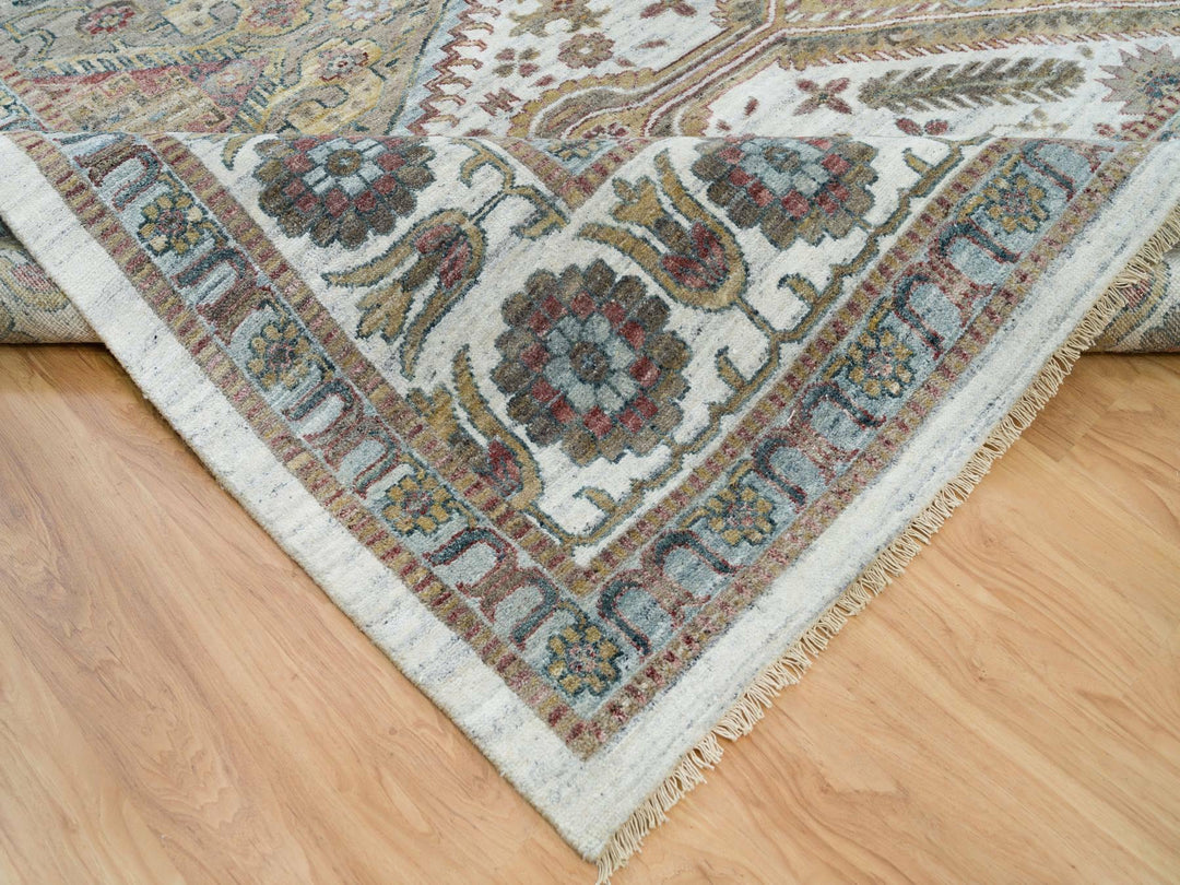 13'11" x 13'11" New Hand Knotted Ivory Wool Square Oriental Rug - MOA10265819