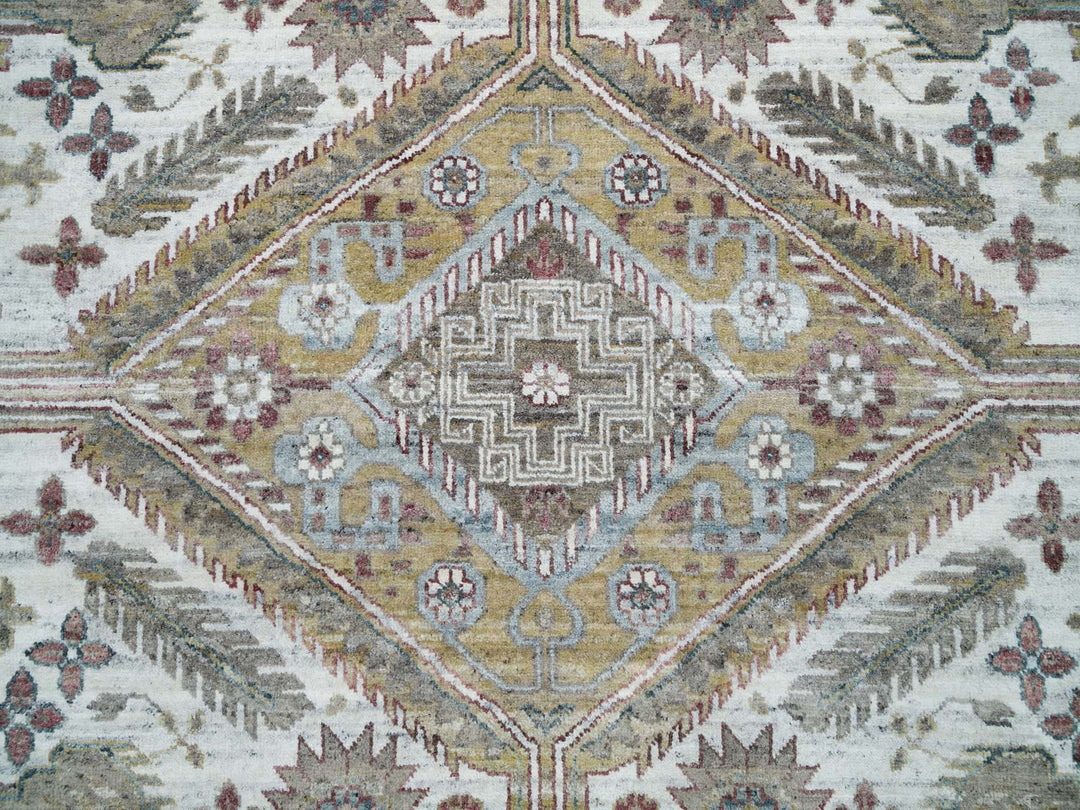 13'11" x 13'11" New Hand Knotted Ivory Wool Square Oriental Rug - MOA10265819