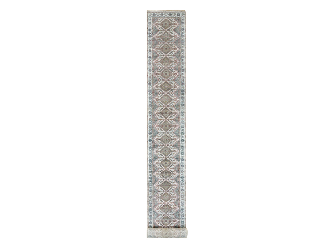 2'7" x 21'9" New Hand Knotted Ivory Wool Runner Oriental Rug - MOA10265820