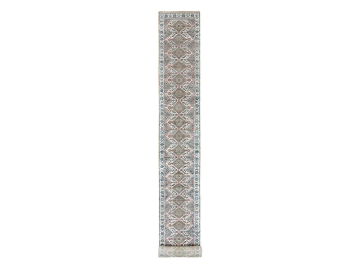 2'7" x 21'9" New Hand Knotted Ivory Wool Runner Oriental Rug - MOA10265820