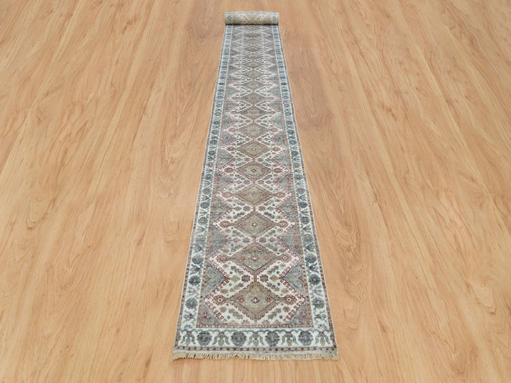 2'7" x 21'9" New Hand Knotted Ivory Wool Runner Oriental Rug - MOA10265820
