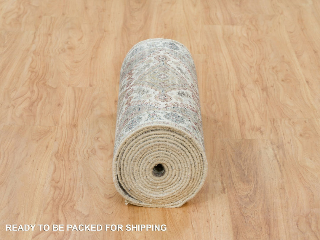 2'7" x 21'9" New Hand Knotted Ivory Wool Runner Oriental Rug - MOA10265820