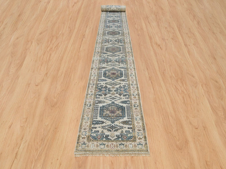 2'7" x 21'7" New Hand Knotted Ivory Wool Runner Oriental Rug - MOA10265823