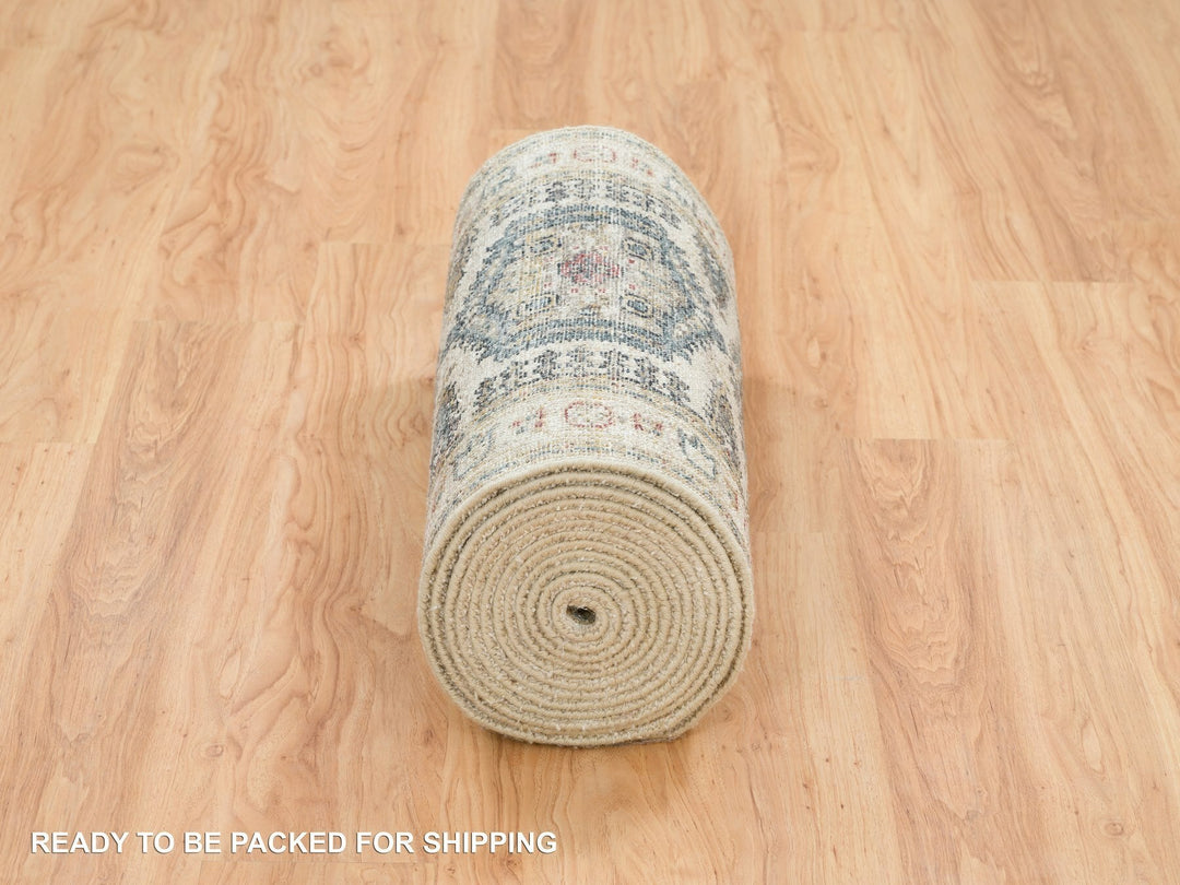 2'7" x 21'7" New Hand Knotted Ivory Wool Runner Oriental Rug - MOA10265823