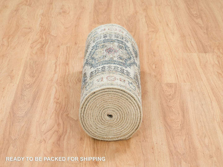 2'7" x 21'7" New Hand Knotted Ivory Wool Runner Oriental Rug - MOA10265823
