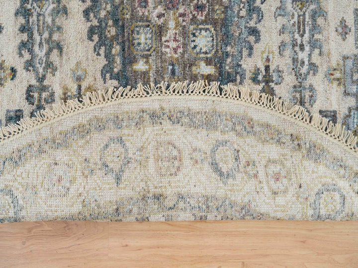 4'11" x 4'11" New Hand Knotted Ivory Wool Round Oriental Rug - MOA10265825