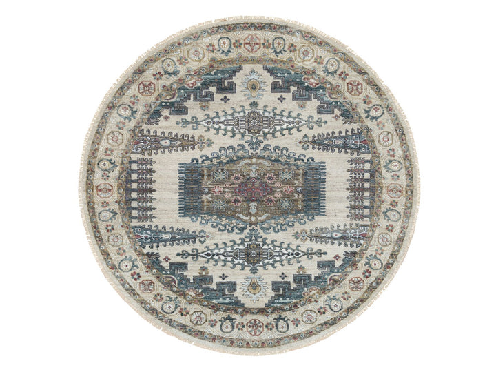 8'0" x 8'0" New Hand Knotted Ivory Wool Round Oriental Rug - MOA10265826