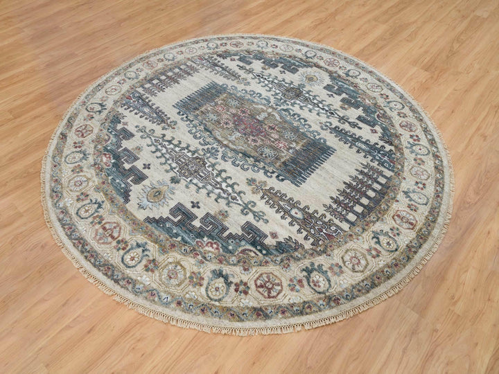 8'0" x 8'0" New Hand Knotted Ivory Wool Round Oriental Rug - MOA10265826