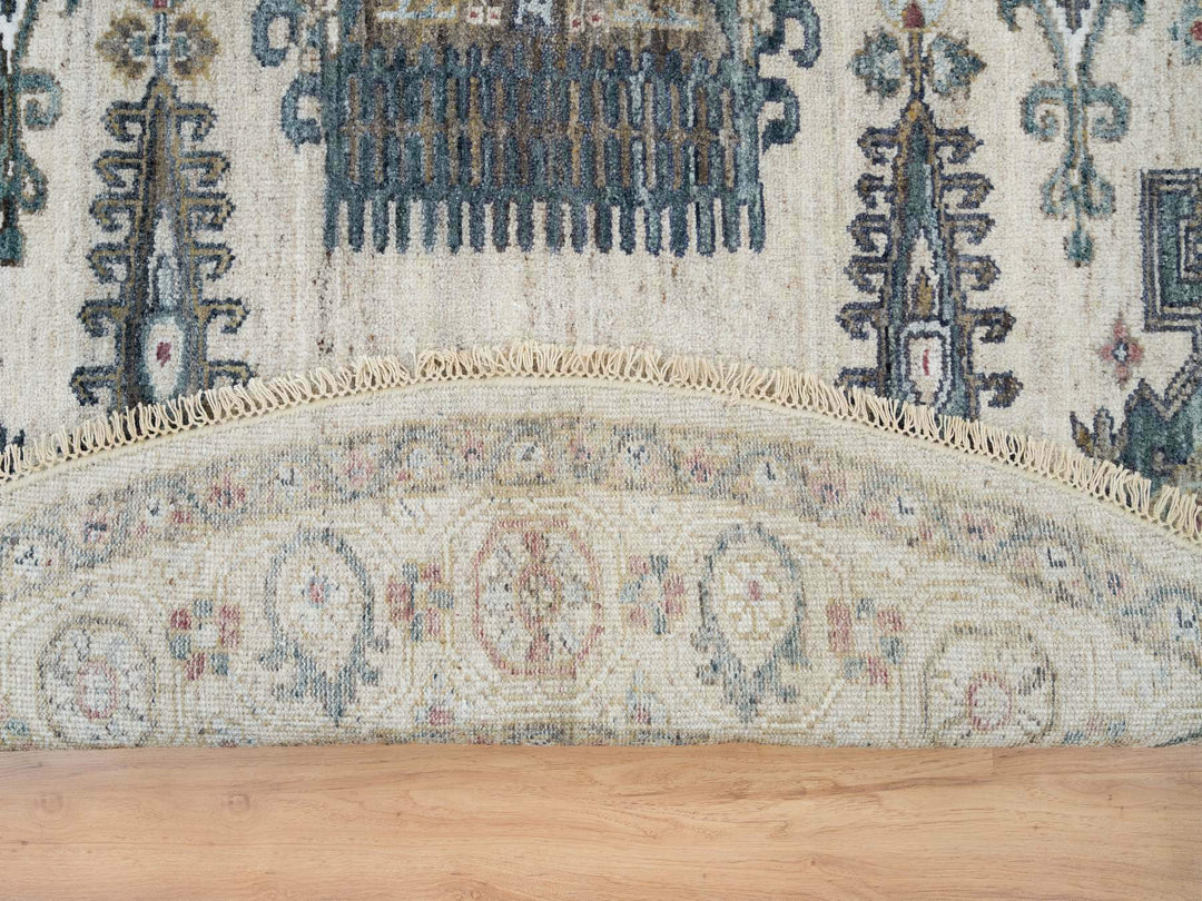 8'0" x 8'0" New Hand Knotted Ivory Wool Round Oriental Rug - MOA10265826