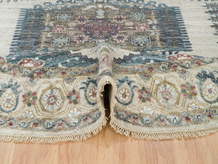 8'0" x 8'0" New Hand Knotted Ivory Wool Round Oriental Rug - MOA10265826