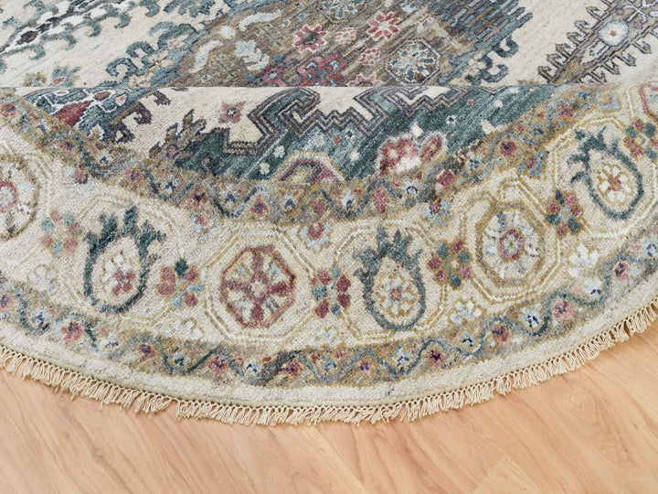 8'0" x 8'0" New Hand Knotted Ivory Wool Round Oriental Rug - MOA10265826