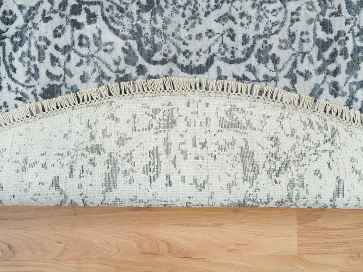 5'11" x 5'11" New Hand Knotted Grey Wool & Silk Round Oriental Rug - MOA10265829