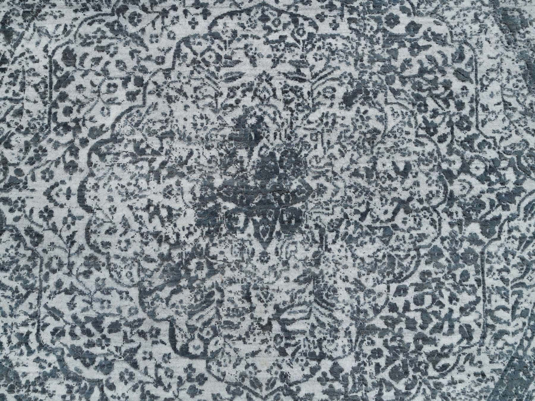 5'11" x 5'11" New Hand Knotted Grey Wool & Silk Round Oriental Rug - MOA10265829