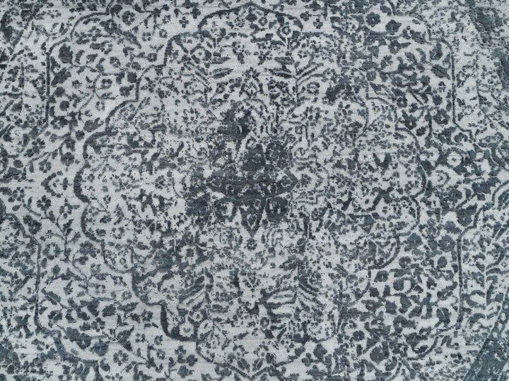 5'11" x 5'11" New Hand Knotted Grey Wool & Silk Round Oriental Rug - MOA10265829