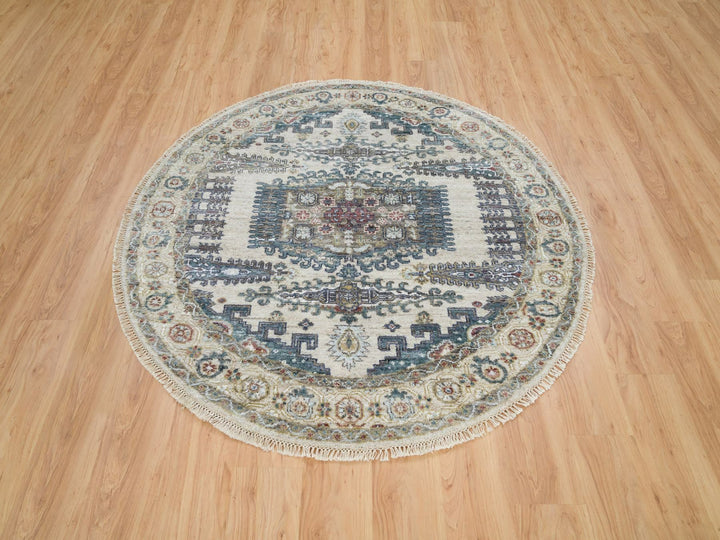5'10" x 5'10" New Hand Knotted Ivory Wool Round Oriental Rug - MOA10265837