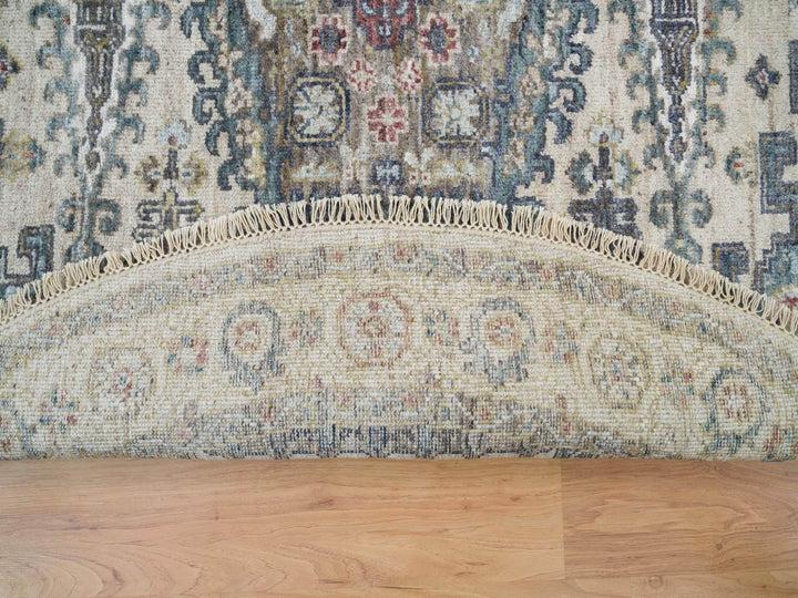 5'10" x 5'10" New Hand Knotted Ivory Wool Round Oriental Rug - MOA10265837